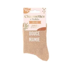 Paire de chaussettes à paillettes pour femme - Douce Mamie - Collection Famille d'Amour