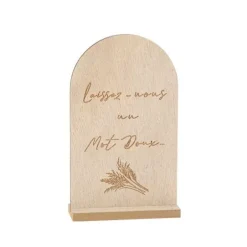 Pancarte "Laissez-nous un mot doux…" en bois gravé sur socle - 20 x 12 cm