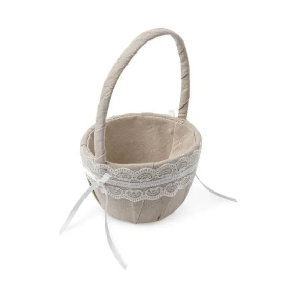 Panier champêtre en lin et dentelle