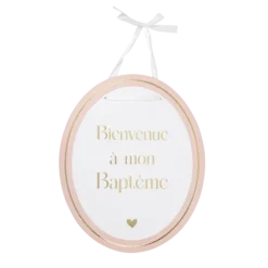 Panneau "Bienvenue à mon baptême" - 35 x 43 cm - Collection Baptême Blanc et Or - Couleur au choix