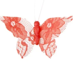 4 Papillon en dentelle sur pince - Corail