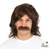 Perruque disco brune avec moustache