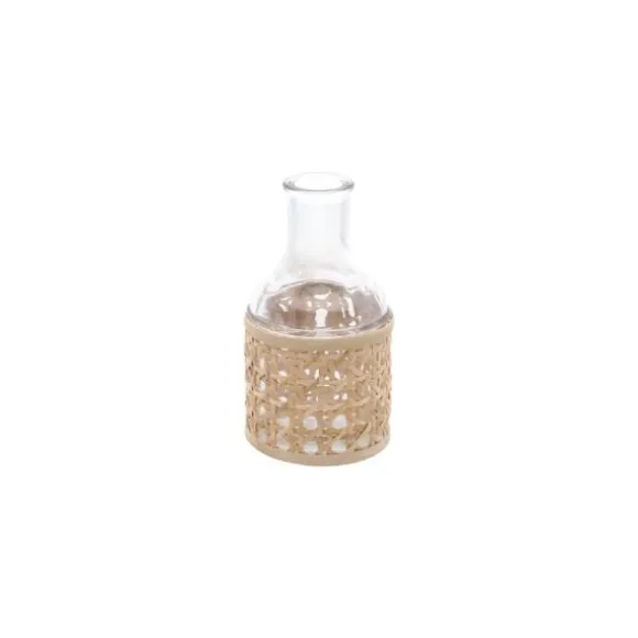 Petit vase en verre avec cannage naturel