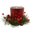 Photophore Effet Miroir Rouge avec Etoiles et Couronne de Noël