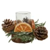 Photophore enneigé de Noël - Pommes de pin et oranges - 9 cm