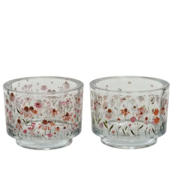 Photophore en verre avec design printanier - 7 cm