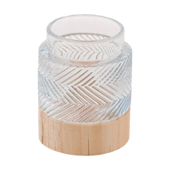 Photophore en verre et bois - Grafik - 7 x 8,6 cm - Collection Voile de Douceur