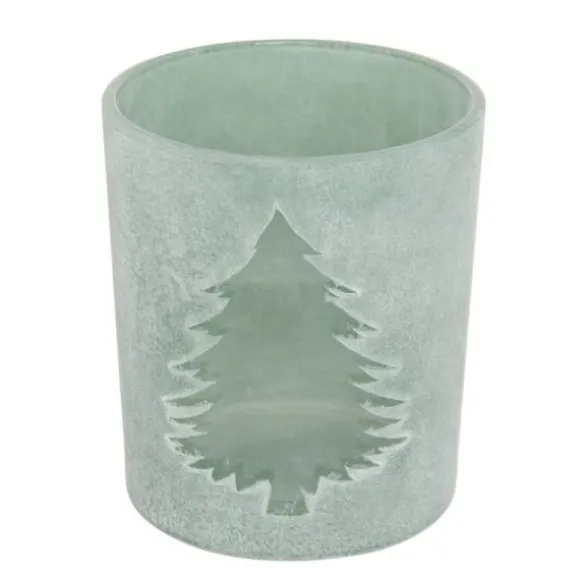 Photophore Noël - Verre - Sapin Effet Givré - Vert