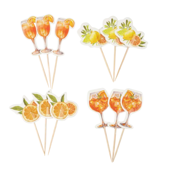 12 pics en bois - 9,5 cm - Collection Fizz Agrume