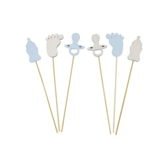 6 piques décoratives en bois - Biberon, pied et tétine - Couleur au choix