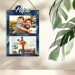 Plaque décorative avec 2 cadres photos - Papa - Collection Papa Parfait