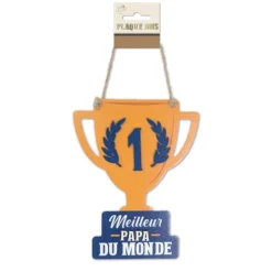 Plaque en bois à suspendre en forme de coupe "Meilleur Papa du monde" - Collection Papa Parfait