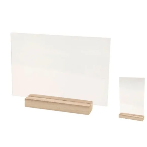 Plaque transparente sur socle en bois - 12 x 19 cm