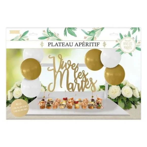 Plateau apéritif avec accroches pour ballons - Collection Vive les Mariés