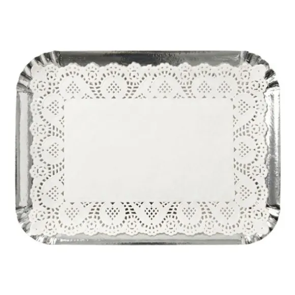 5 plateaux ronds avec dentelle en carton - Diamètre 30 cm - Couleur au choix