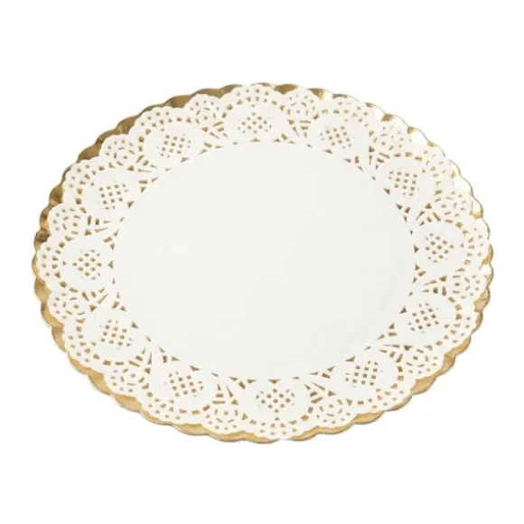 5 plateaux ronds avec dentelle en carton - Diamètre 30 cm - Couleur au choix