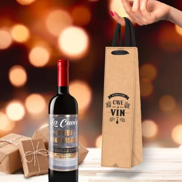 Pochette cadeau Kraft pour bouteille de vin - Authentique cave à vin
