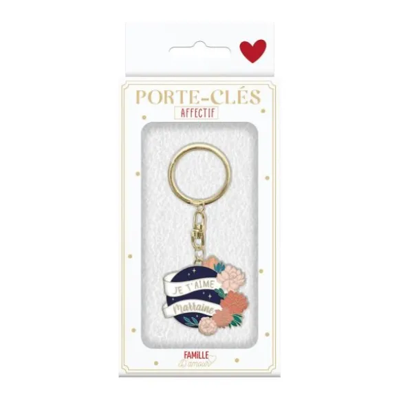 Porte-clé affectif - Je t'aime Marraine - Collection Famille d'Amour