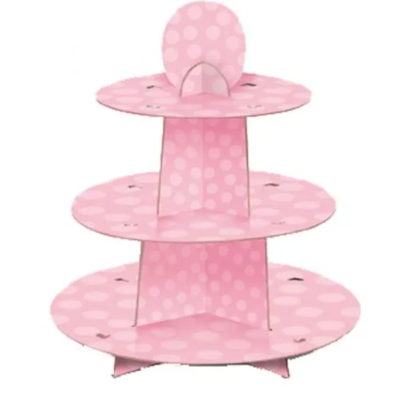 Présentoir à Cupcakes 3 Etages Rose à Pois