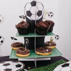 Présentoir 2 étages - Football - Noir, Blanc et Or