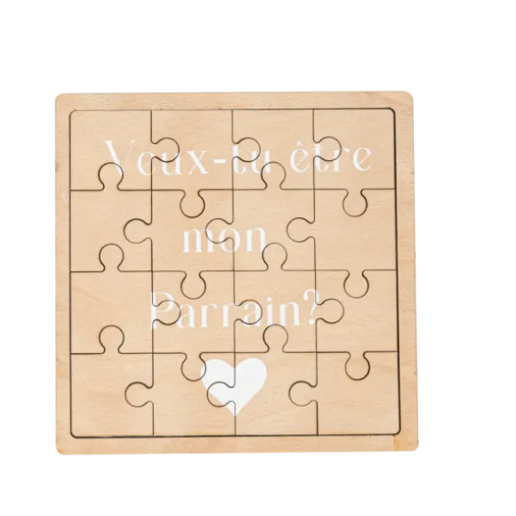 Puzzle en bois "Veux-tu être mon parrain / ma marraine" - 15 x 15 cm - Modèle au choix