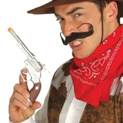 Revolver de cowboy en plastique couleur chrome avec crosse en imitation bois