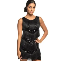 Robe Charleston noire pour femme - Taille au choix