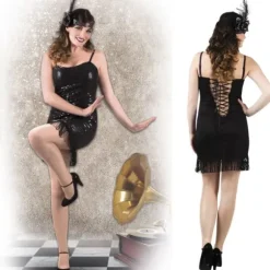 Robe Noire Brillante de Charleston - Taille Unique