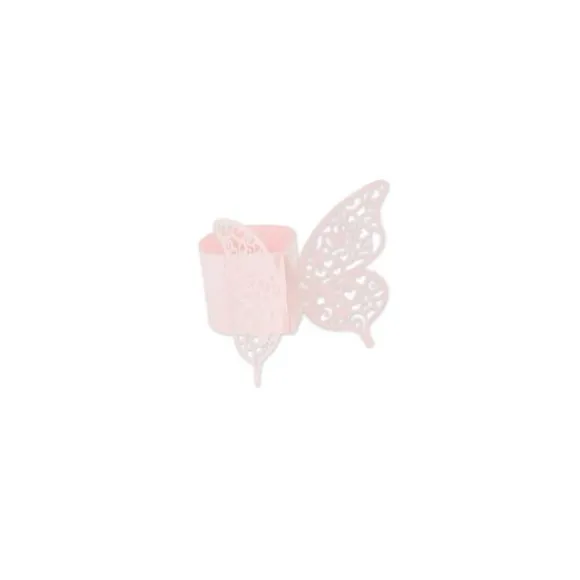 20 Ronds de Serviettes en papier - Papillon - Rose Poudre