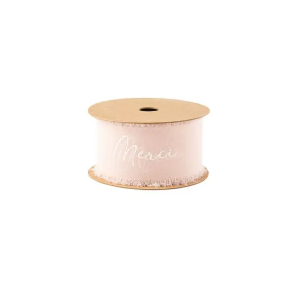 Ruban effiloché en mousseline de soie - Merci - Couleur au choix