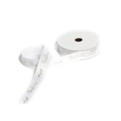 Ruban en Satin "Baptême" - Blanc et Or