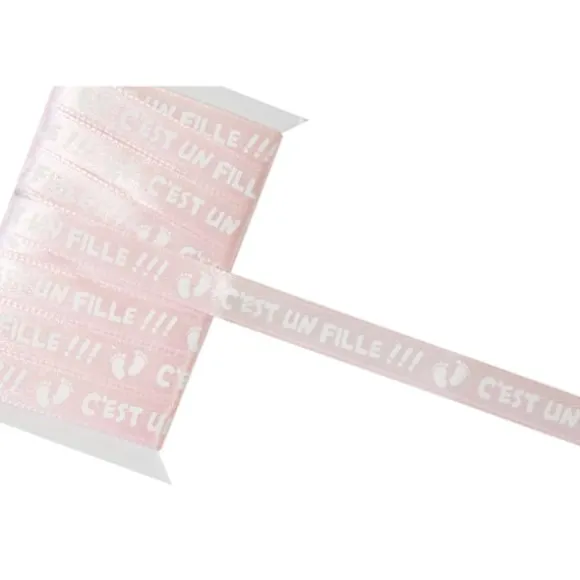 Ruban en satin Rose - C'est Une Fille !!! - 5 m