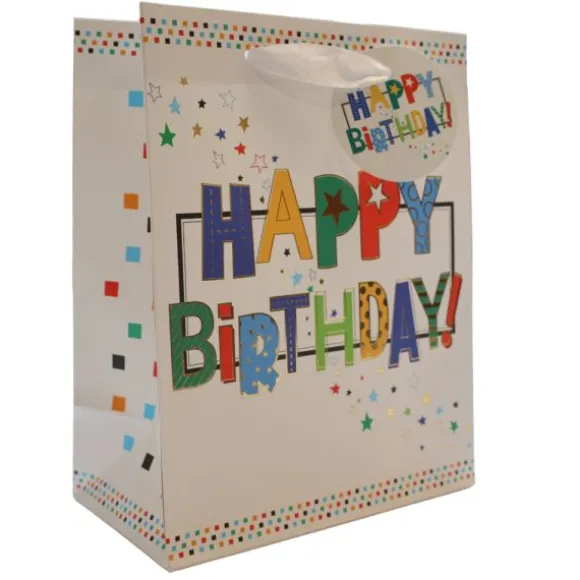 Sac cadeau en papier - Happy Birthday Multicolore - Taille S