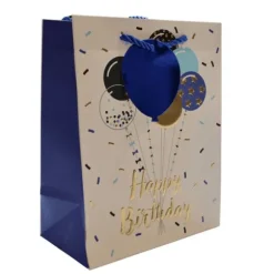 Sac cadeau en papier - Happy Birthday Bleu - Taille S