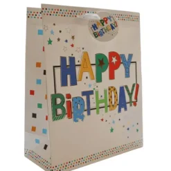 Sac cadeau en papier - Happy Birthday Multicolore - Taille M
