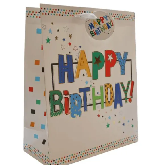Sac cadeau en papier - Happy Birthday Multicolore - Taille M