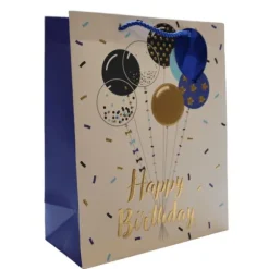 Sac cadeau en papier - Happy Birthday Bleu - Taille M