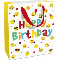 Sac cadeau en papier - "Happy Birthday" avec smileys - Taille M