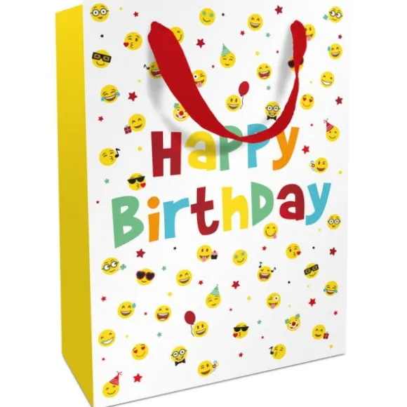 Sac cadeau en papier - "Happy Birthday" avec smileys - Taille L