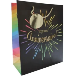 Sac cadeau en papier - Joyeux Anniversaire avec feux d'artifice - Taille M