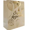 Sac cadeau en papier - Joyeux Anniversaire Blanc & Or - Taille M