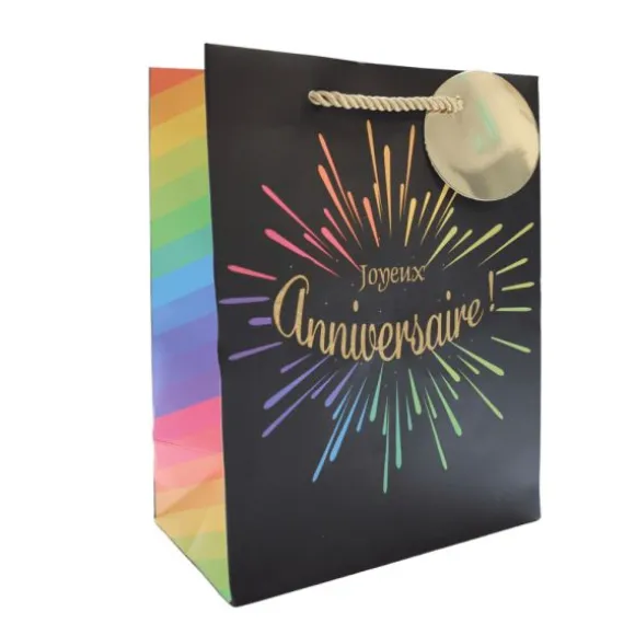 Sac cadeau en papier - Joyeux Anniversaire avec feux d'artifice - Taille S