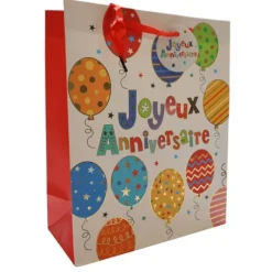 Sac cadeau en papier - Joyeux Anniversaire avec ballons - Taille M