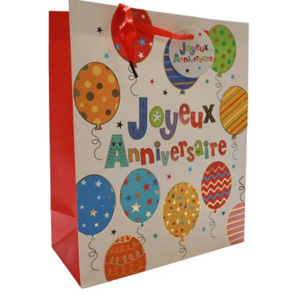 Sac cadeau en papier - Joyeux Anniversaire avec ballons - Taille M