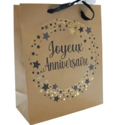 Sac cadeau en papier - Joyeux Anniversaire Kraft - Taille M