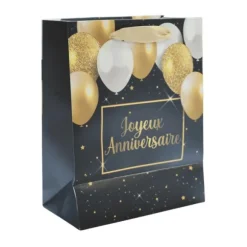 Sac cadeau en papier - Joyeux Anniversaire Noir & Or - Taille M