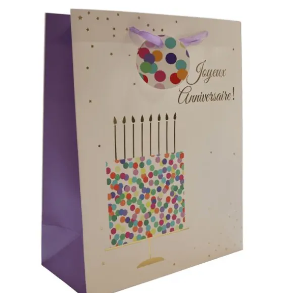 Sac cadeau en papier - Joyeux Anniversaire avec gâteau à confettis - Taille M