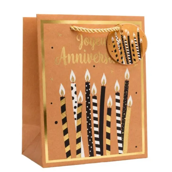 Sac cadeau kraft en papier - Joyeux Anniversaire Noir & Or - Taille S