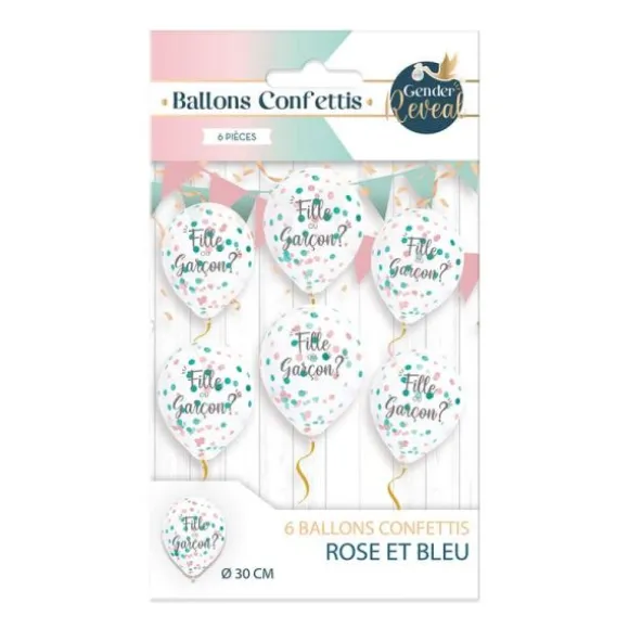 Sachet de 6 ballons à confettis - Fille ou Garçon ? - Collection Gender Reveal