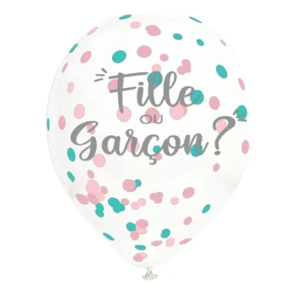Sachet de 6 ballons à confettis - Fille ou Garçon ? - Collection Gender Reveal
